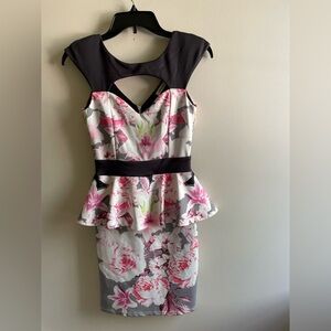 Arden B. - Pink and White Floral Peplum Sheath Dress - Size S